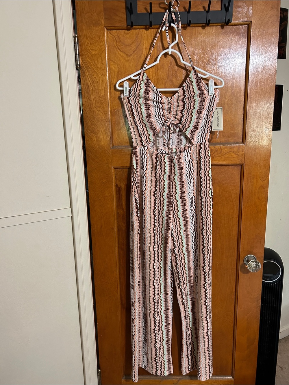 Striped Halter Wide-Leg Jumpsuit in Pink & Brown